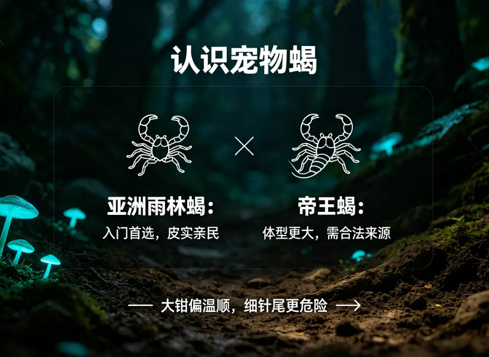 宠物蝎子饲养指南:雨林蝎 vs 帝王蝎:入门双雄怎么选