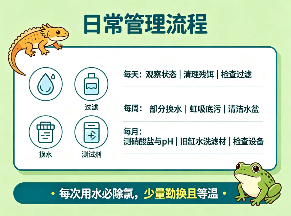 两栖宠物水质日常管理流程