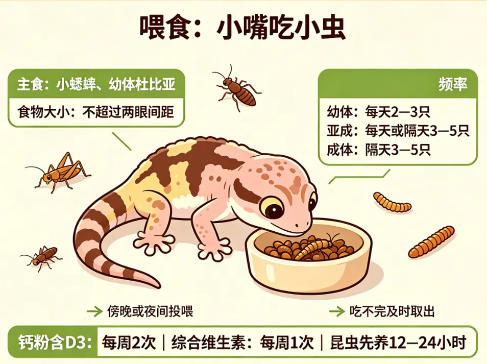 带纹守宫喂食：小嘴吃小虫