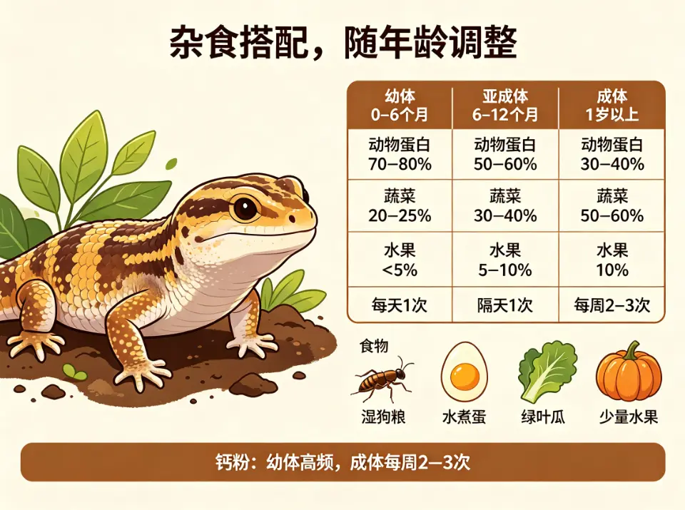 蓝舌石龙子喂食要杂食搭配并随年龄调整