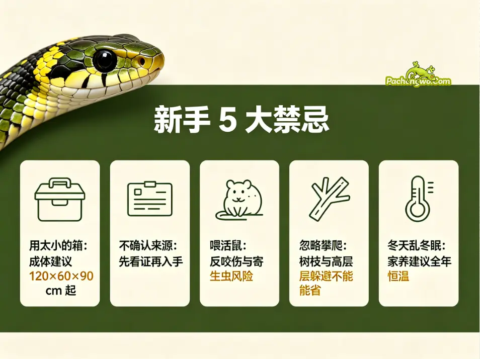黑眉锦蛇饲养箱布置示意图：大空间+攀爬树枝+多层躲避