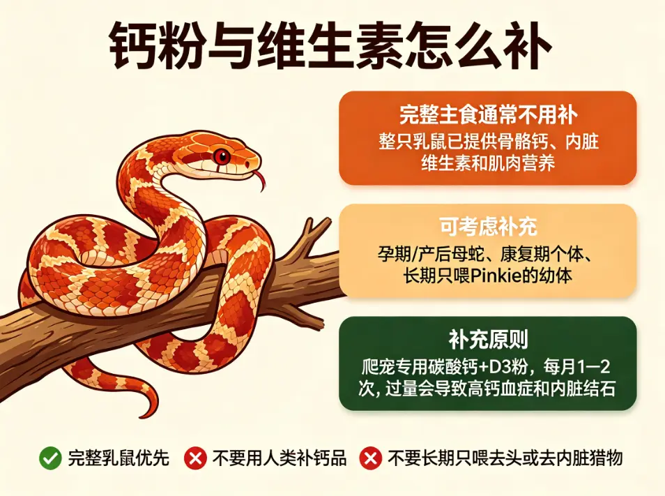 玉米蛇钙粉与维生素怎么补
