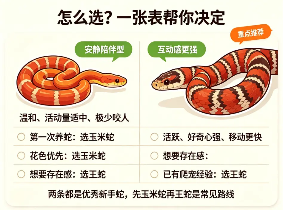玉米蛇和王蛇怎么选？一张表帮你决定