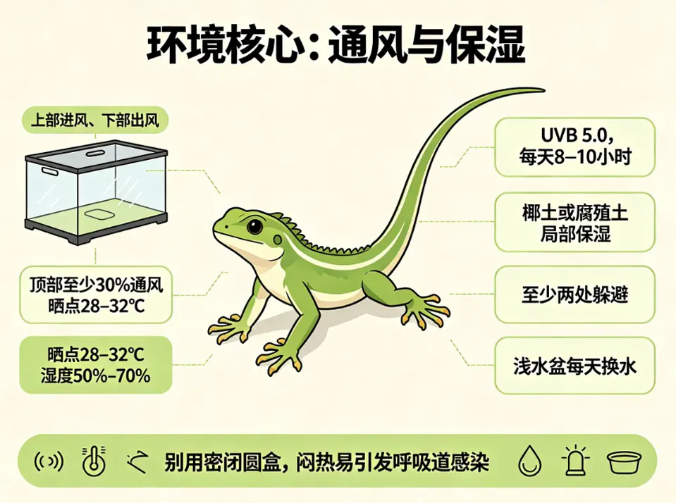 草蜥饲养环境核心：通风与保湿