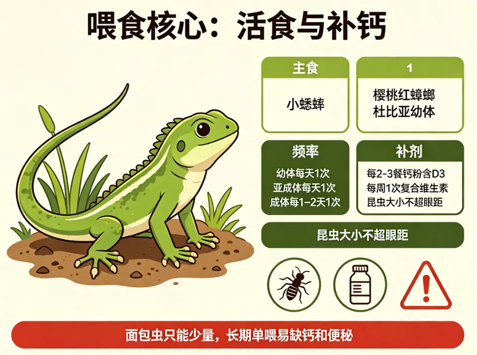 草蜥饲养喂食核心：活食与补钙