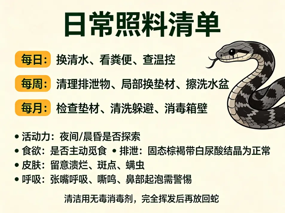 猪鼻蛇饲养 日常照料清单