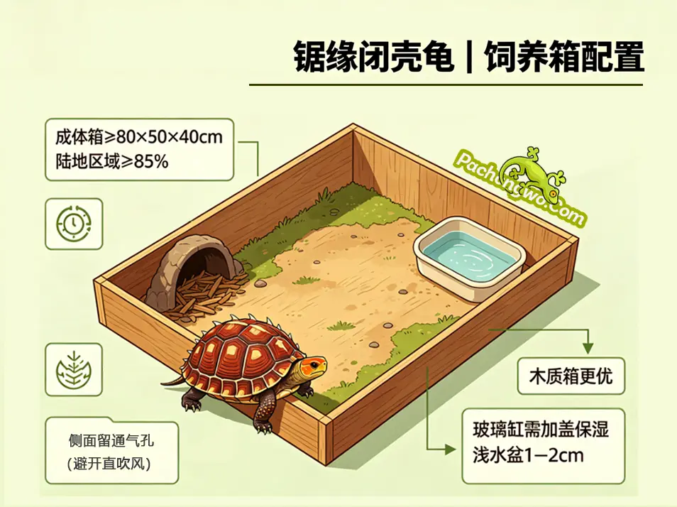 锯缘闭壳龟，饲养箱配置