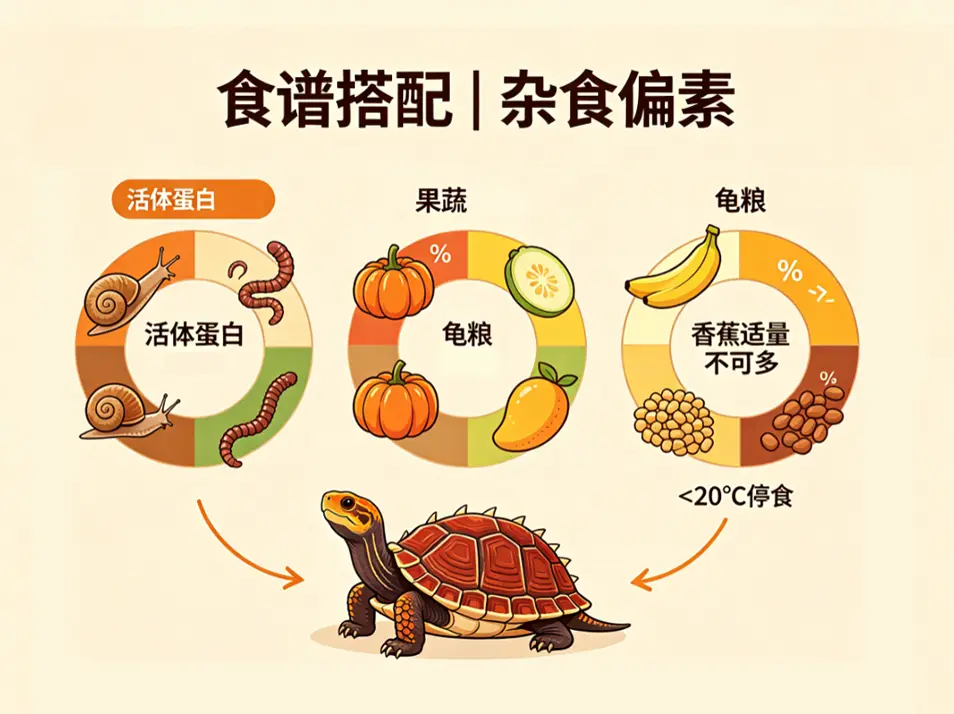 锯缘闭壳龟，食谱搭配，杂事偏素