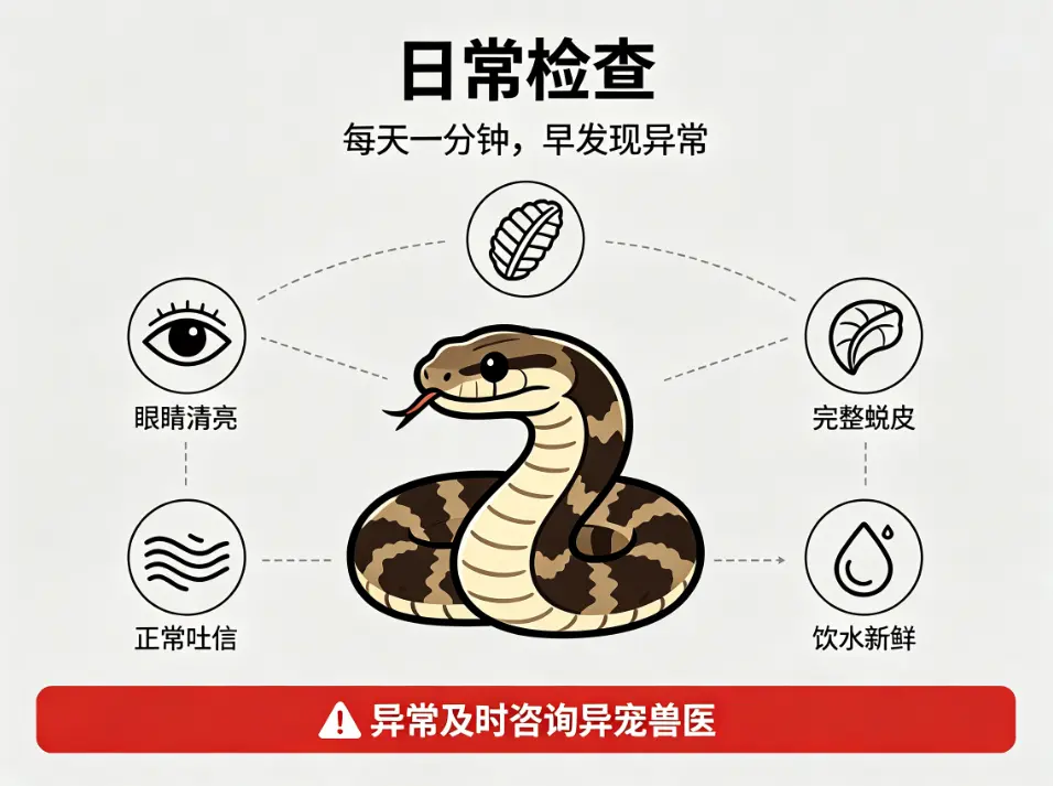 王蛇饲养日常检查，每天一分钟，早发现异常