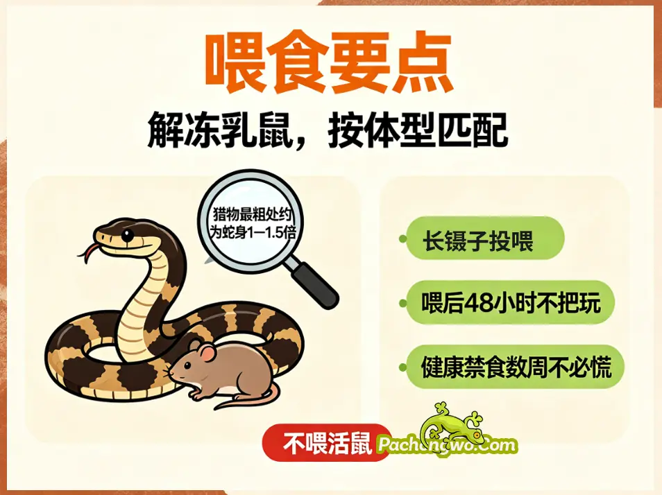 王蛇饲养喂食要点，解冻乳鼠，按体型匹配