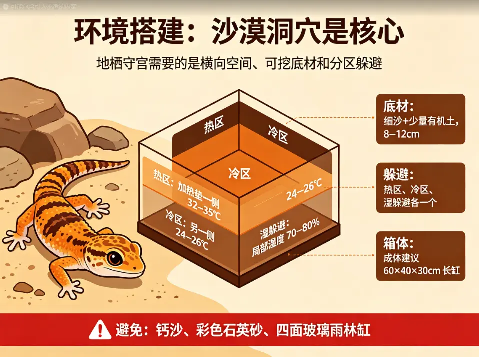 瘤尾守宫环境搭建：沙漠洞穴是核心