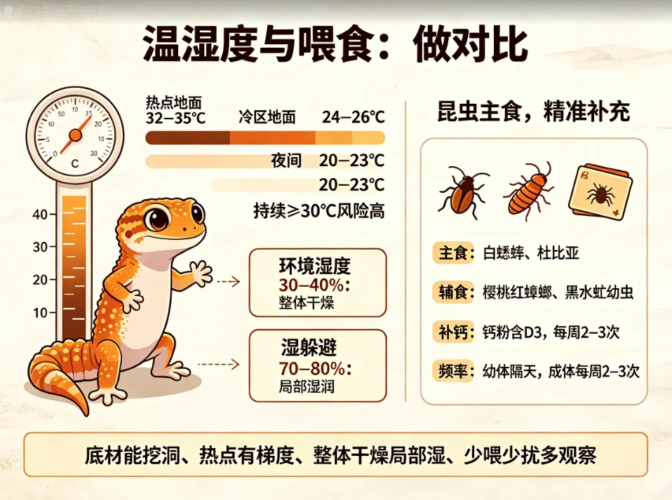 瘤尾守宫生活环境温湿度与喂食