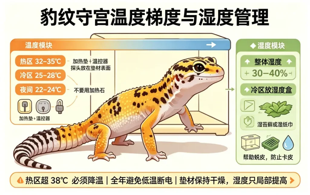 豹纹守宫温度梯度与湿度管理