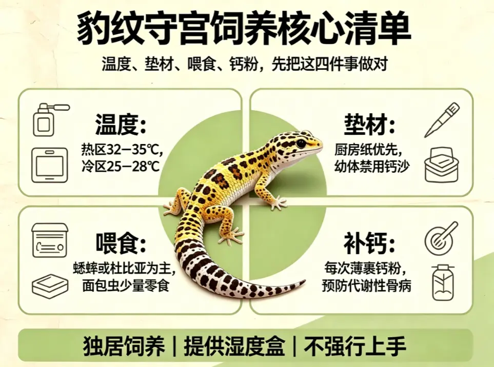 豹纹守宫饲养核心设备清单与布置示意图