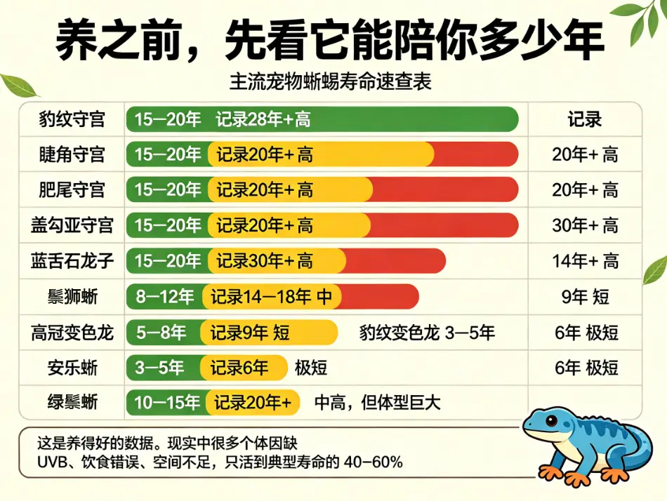 主流宠物蜥蜴寿命速查表，养之前先看它能陪你多少年