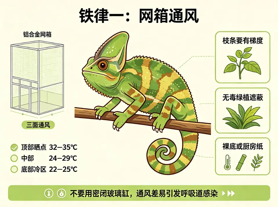 高冠变色龙饲养攻略铁律一:网箱通风