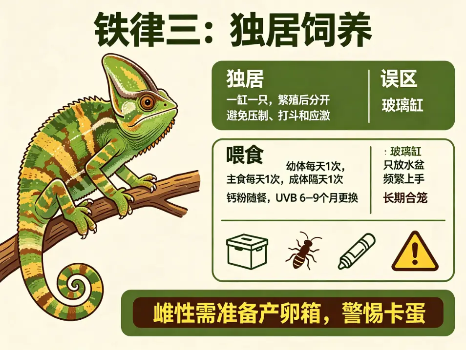 高冠变色龙饲养攻略铁律三:独居饲养