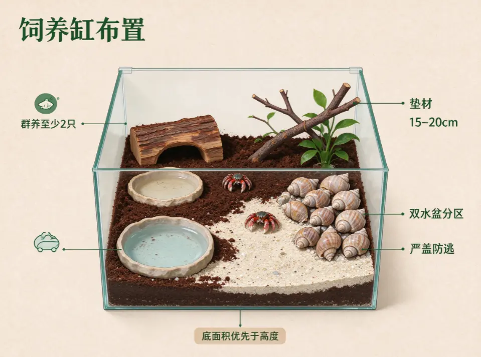 陆寄居蟹饲养:饲养缸布置